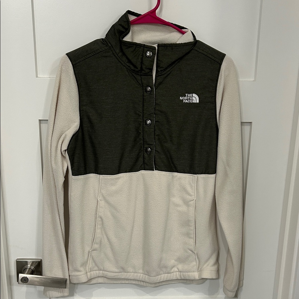 The North Face Black and Cream Button-Up Fleece